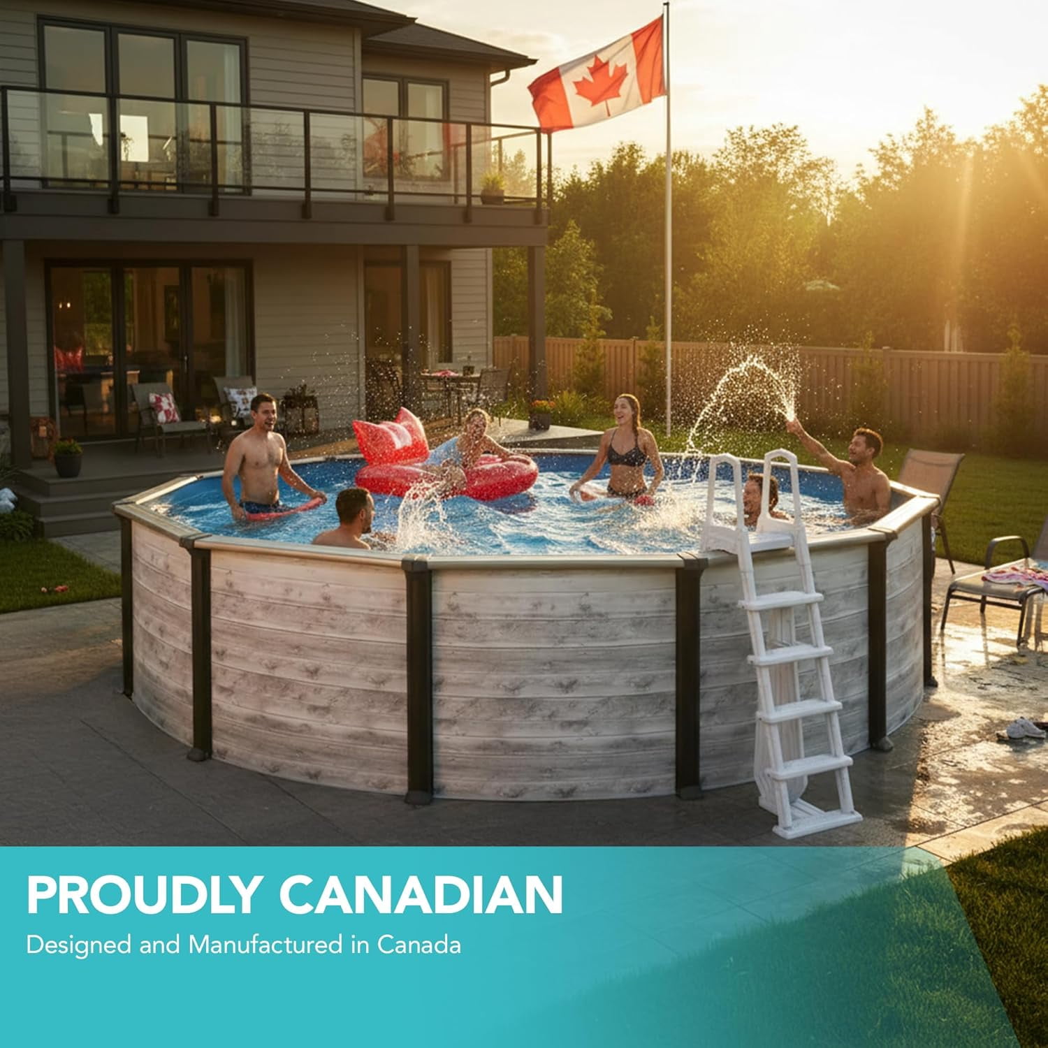 Puri Tech 21' x 52" Sunset Bay Above Ground Swimming Pool Set with Full-Print Overlap Liner, Skimmer, Filtration System and A-Frame Ladder for Complete Backyard Swimming Pool Setup