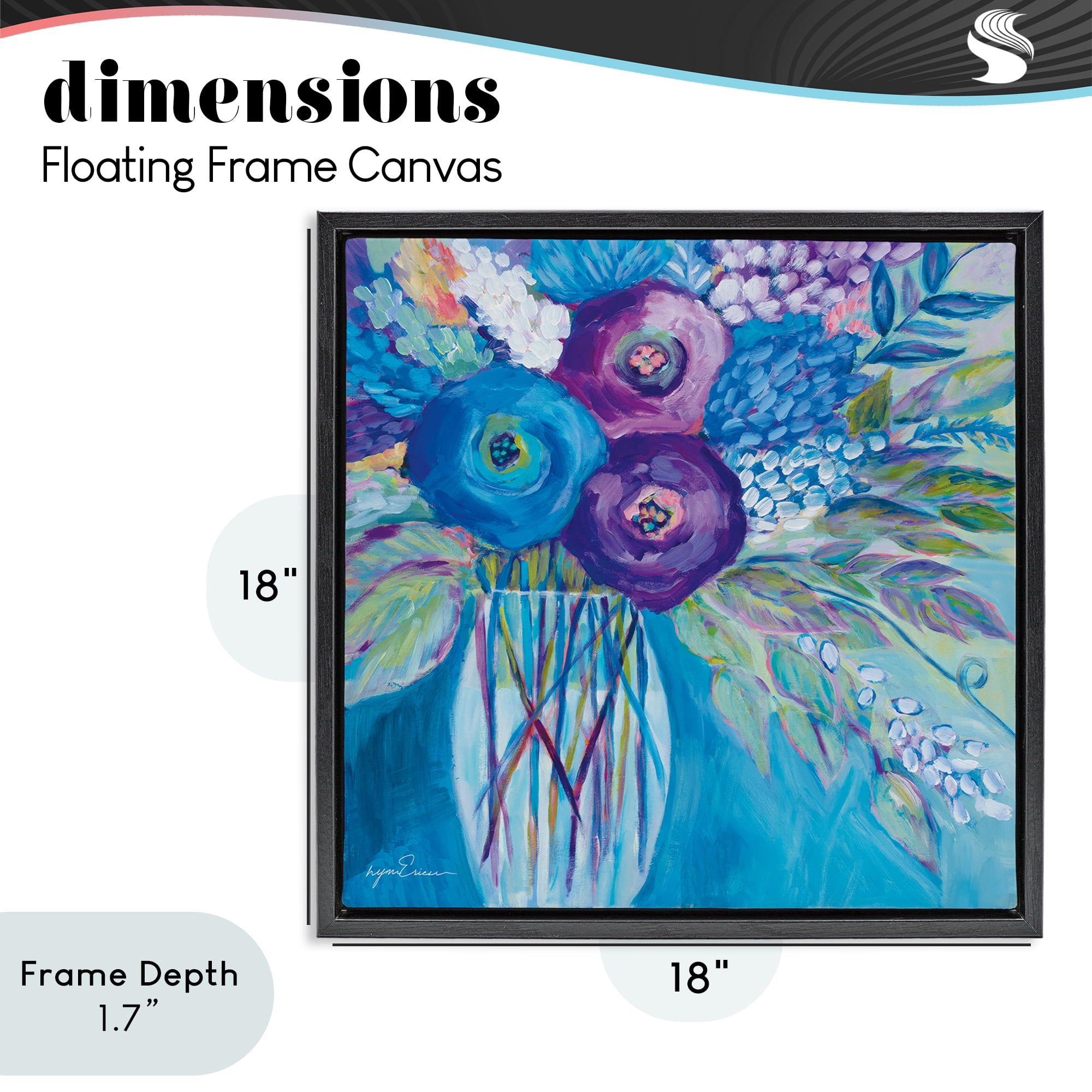 Stupell Industries True Blue Flower Bouquet Black Framed Floater Canvas Wall Art, design by Lynn Ericson Fine Art