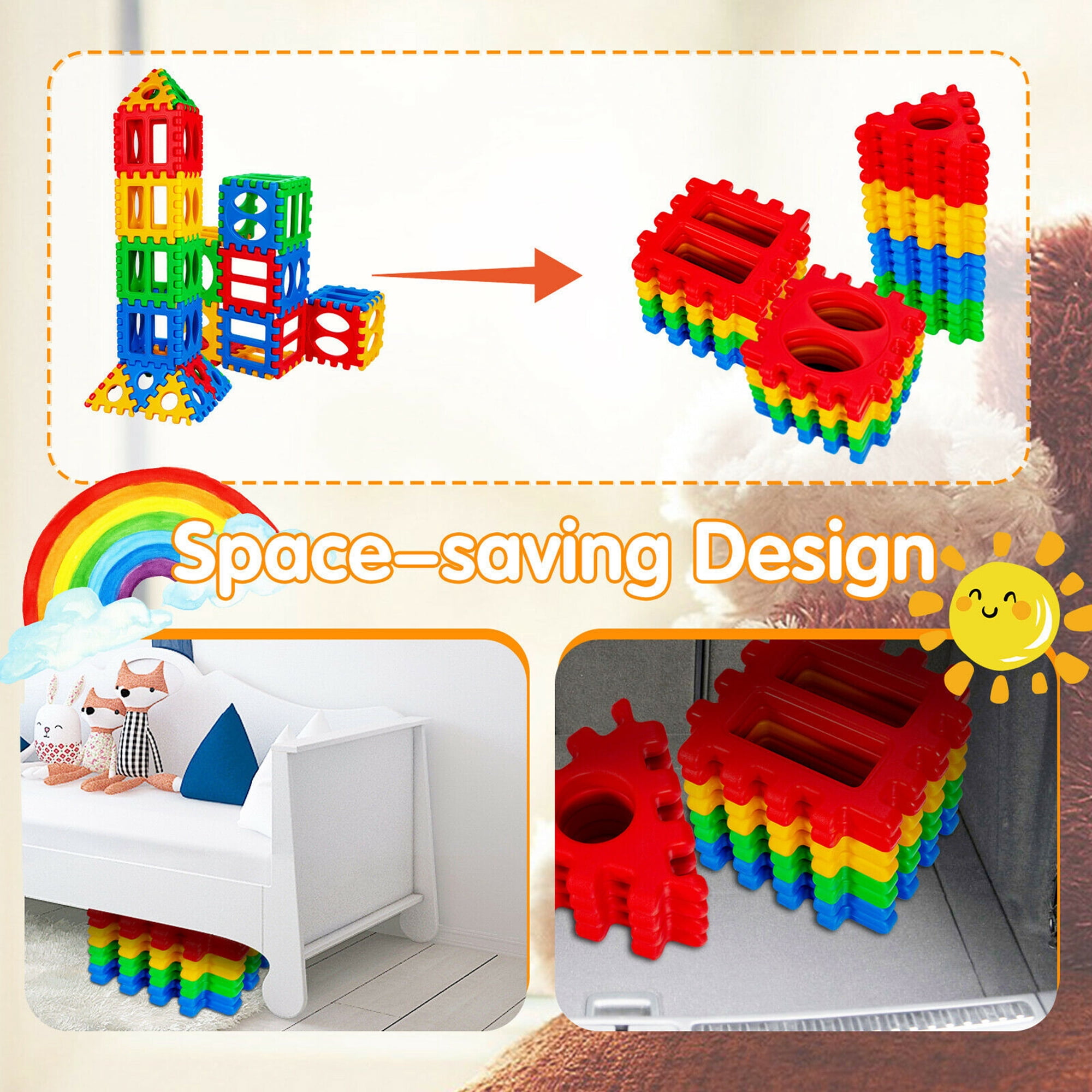 Gymax Kids Educational Stacking Building Toy 32 Pieces Big Waffle Block Set