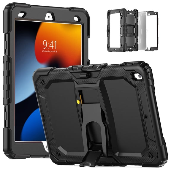 XYX for iPad 9th/8th/7th Generation 10.2 inch Case, 3in1 Heavy Duty Shockproof Tablet Case with Stand, Shoulder Strap, Black