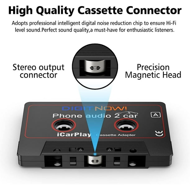 D Car Audio Cassette to Aux Adapter, 3.5mm Audio Cable Tape Player for  Smartphone/MP3 Player/CD Player, 4.6 Inch Cable(Black) 