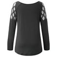 thumbnail image 4 of FASHIONWT Women Solid Color Round Neck Jewish Drilling Technology Long Sleeve Casual Top, 4 of 4
