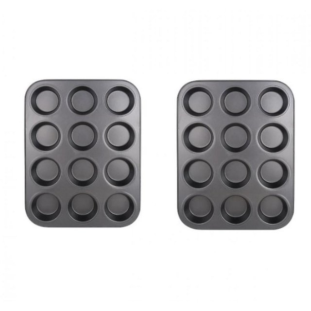 Juego de 2 moldes redondos antiadherentes de acero al carbono para muffins, molde para cupcakes para pasteles pequeños cubiertos con salsa