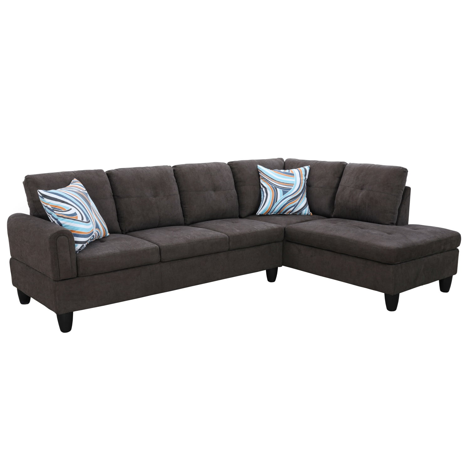 Hommoo Flannel Living Room Furniture Sets, 4-Seat Couches and Sofa Set, L Shaped Couch Set Sectional Sofa Set for Home, Apartment, Dorm, Dark Brown(No Ottoman)