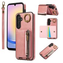 ELEHOLD Case for Samsung Galaxy A15, Zipper Leather Wallet Case with Card Holder Stand,Pink