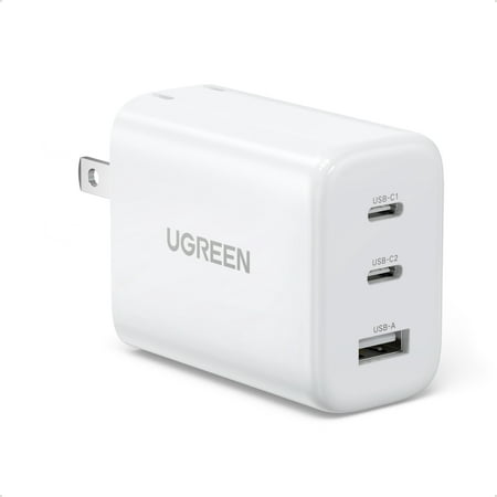 UGREEN USB C Charger 65W White, 3 Ports Type C PD Fast Charger Block, Foldable Wall Charger for Laptop MacBook Pro/Air, iPhone 13/14/15 Pro Max, iPad Pro, Galaxy S23 Ultra