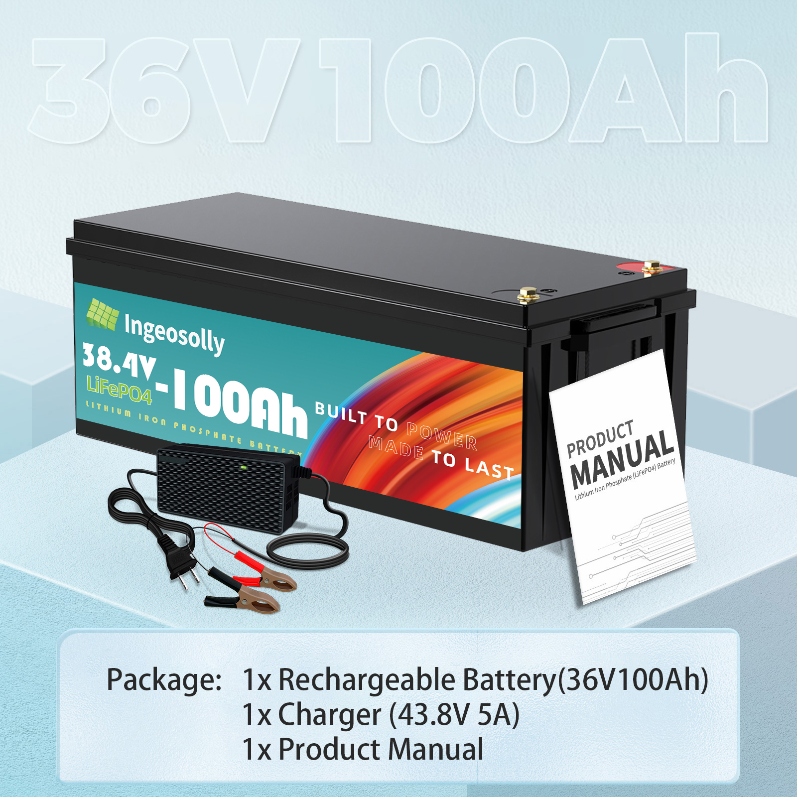 36V 100Ah LiFePO4 Battery,200A BMS,10 Yrs Lifespan,Lithium Battery for RV,Golf Cart,Solar,Trolling Motor,Marine