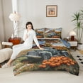 thumbnail image 3 of Manfei Pumpkin Sunflower Floral Queen Comforter Set,Retro Farm Truck Bedding Sets,Western Farmhouse Cabin Bedding Comforter Set For Men Womenm,Breathable Home Decor Reversible,3-Piece, 3 of 7