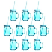 15 oz. Colored Mason Jars with Straw - 10 pack - Blue