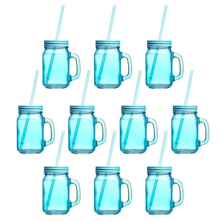 

15 oz. Colored Mason Jars with Straw - 10 pack - Blue