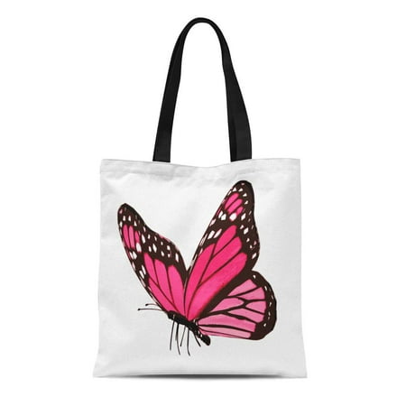 ASHLEIGH Canvas Tote Bag Colorful Wings Pink Butterfly White Flying Black Abstract Beauty Reusable Shoulder Grocery Shopping Bags (Best Handbag For Flying)
