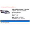 thumbnail image 2 of Right Headlight Assembly - Compatible with 2011 - 2015 Chevy Volt 2012 2013 2014, 2 of 2