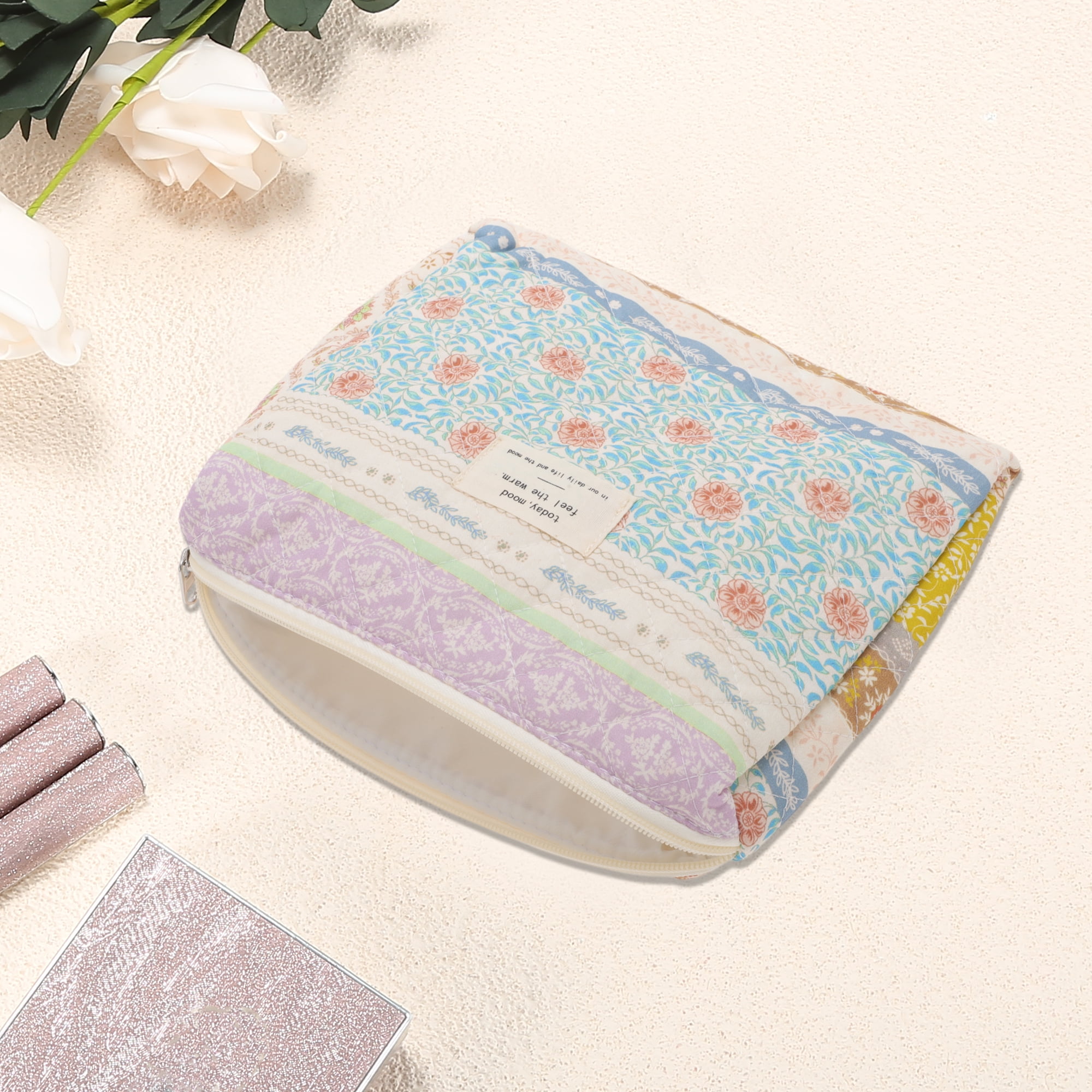 Unique Bargains 1 Pc Durable Ditsy Floral Handheld Quilting Makeup Bag Colorful