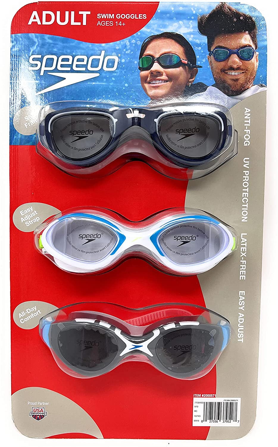 Speedo 3 Pack Adult Swimming Goggles 