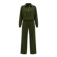 thumbnail image 2 of Floleo Women's Collared Button Front Top and Pants Set with Pockets Elastic Waist Long Sleeve Solid Color Loose Fit for Work Travel Home Daily Wear, 2 of 5