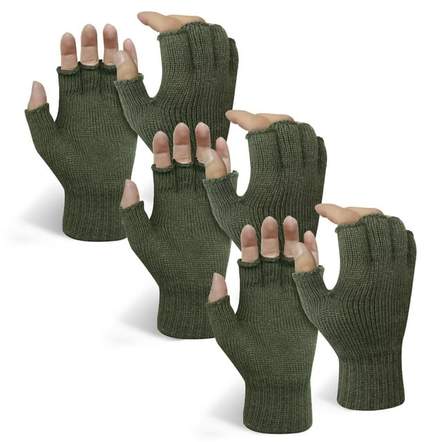 Guantes Evridwear con pantalla táctil sin dedos, 3 pares, color verde militar
