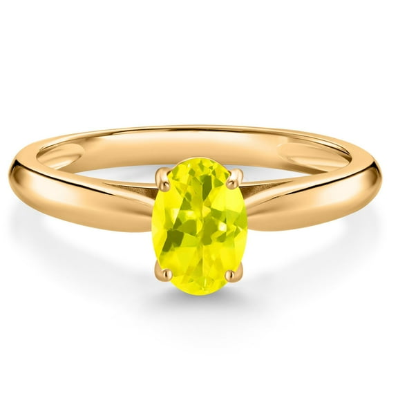 Gem Stone King 10K Yellow Gold Canary Mystic Topaz Solitaire Engagement Ring for Women (0.80 Cttw, Oval 7X5MM, Gemstone Birthstone, Size 7)