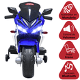 thumbnail image 3 of Moto Montable Eléctrica Deportiva 2 Ruedas para Niños Luz Bluetooth Dos Baterias 6V con Cargador Soporta Hasta 30kg - Azul, 3 of 8