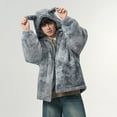 thumbnail image 2 of Mrmaere Men's Hooded Fuzzy Jacket Bunny Ear- Texture Warm Casual Outerwear for Daily & Leisure Wear Gray L, 2 of 9