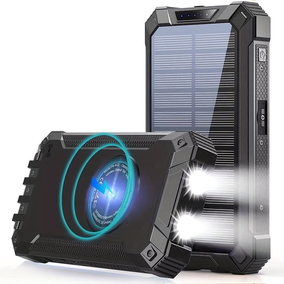 60000mAh Solar Wireless Power Bank, Built‑in 4 Cables, 6 Outputs & 3 Inputs, 15W Charging, Dual Flashlights, Portable Solar Charger for All Mobile Devices, Ideal Festival Gift
