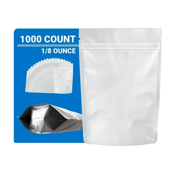 Loud Lock Mylar Bags 1000 Count 4.125" x 3.35" All White - Resealable Food Storage Mylar Bags