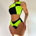 thumbnail image 2 of Fengqque Women Color Matching Halter Split Swimsuit Bikini Print High Waist Beachwear Set, 2 of 9