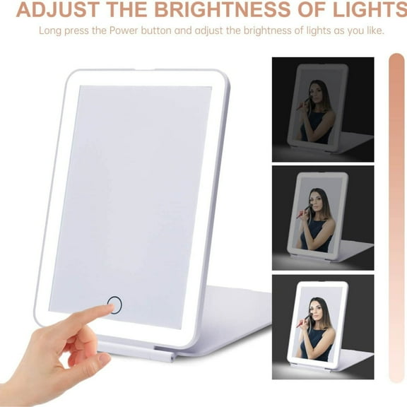 Portable LED Lighted Makeup Mirror, Dimmable Touch Control, Foldable Travel Vanity Mirror