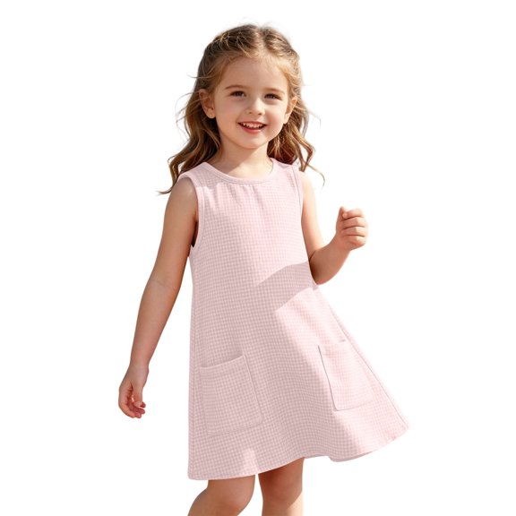 HAYIMI Beach Dress For Girls Sleeveless Solid Color For Kids Lightweight Cozy For Warm Weather O-Neck Versatile Dresses