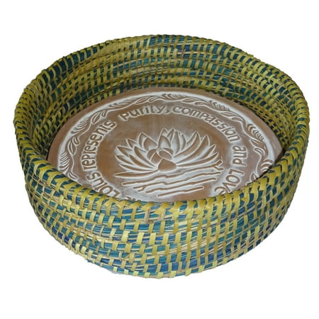 Bread Basket Warming Stone Warming Bread Basket with Lotus Warmer Tile Stone Hand Woven For Rolls Appetizers 12 In W (River City Blue and Green Teal) ()