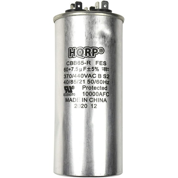 HQRP 60uF 7.5uF 370V-440V Run Capacitor AC Electric Motor Start HVAC Blower Compressor Pump Generator 60MFD 7.5MFD CBB65 370V 370VAC 440VAC