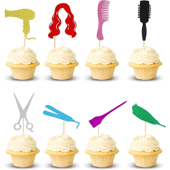 8pcs Barbershop Themed Cupcake Toppers Haircut Bachelorette Cupcake Picks Bridal Shower Birthday Party Cake Decorations Supplies