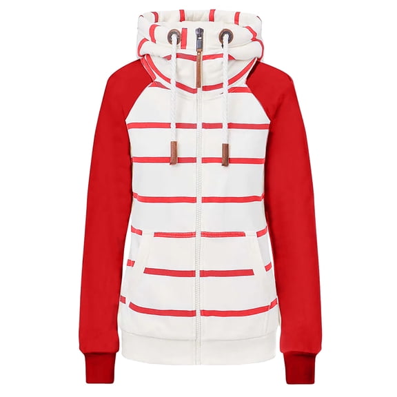 AOOCHASLIY Ladies Coat Clothes Women Fashion Casual Stripe Print Zipper Long Sleeve Pocket Loose Coat