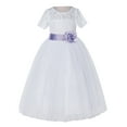 thumbnail image 2 of Ekidsbridal Girl Pageant Flower Girl Dress - White Lace Short Sleeve with Bow Sash LG2T-A (Size: 2-12), 2 of 3