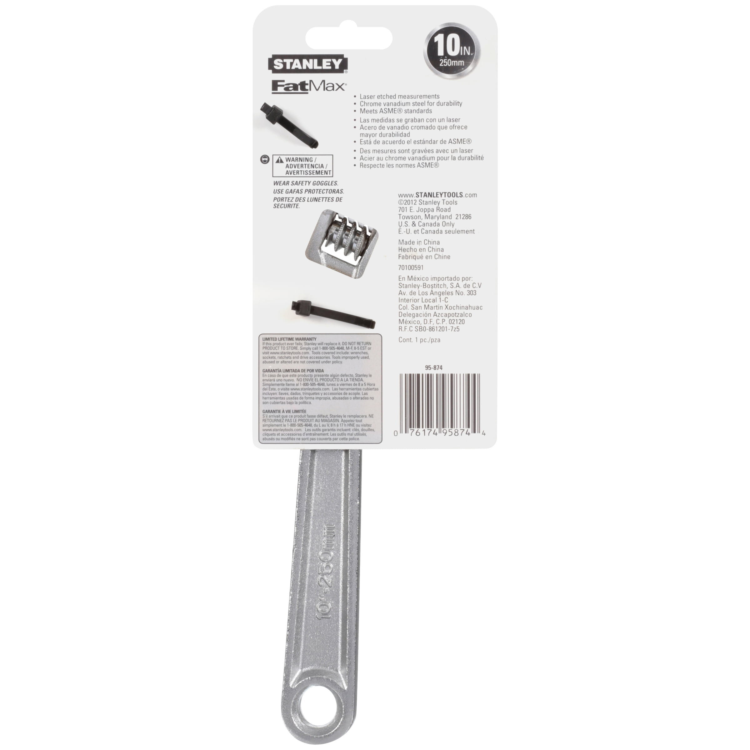 stanley 95-874 10-inch adjustable wrench, chrome