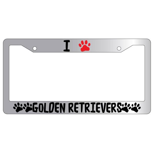 I Heart (Paw) Golden Retrievers Chrome Plastic License Plate Frame