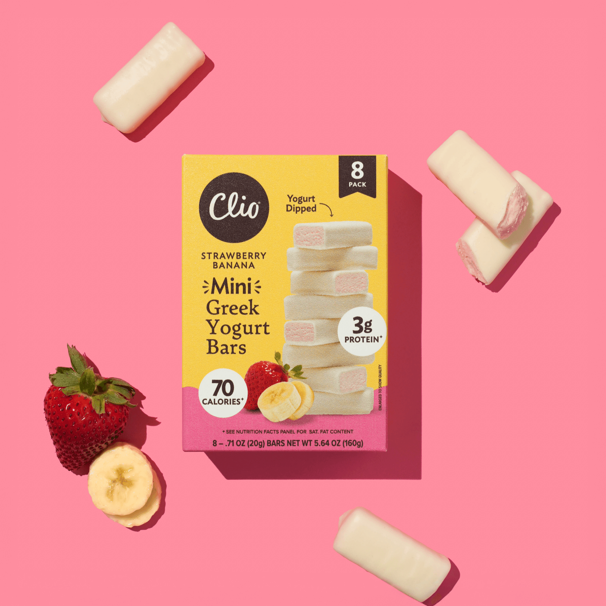 Clio Strawberry Banana Greek Yogurt Mini Bar in Yogurt Coating, 0.78 oz, 8 Ct