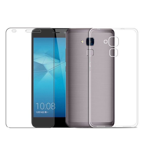 ZOUSSIQI Tempered Glass Screen Film + Ultra Thin Clear TPU Soft back Phone Case For Huawei Honor 5C EL225#39329