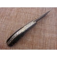 thumbnail image 3 of 7.5" Folding Knife, 3.5" Hand Forged Twist Pattern Damascus Steel Blade Pocket Knife, 4" Wood Scale, Liner Lock & Thumb knob Equipped, Cow Hide Leather Sheath (Ram Horn), 3 of 8