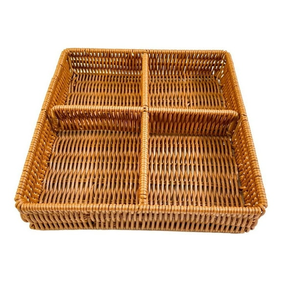 Divided Woven Storage Basket Imitation Rattan Fruit Basket Rectangle Serving Basket