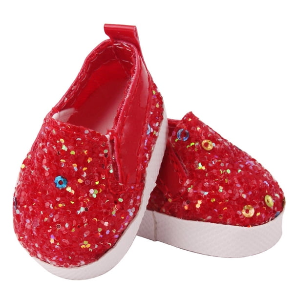14.5inch Girl Doll Trendy Lentejuelas Zapatos planos Vestir Accesorio de ropa rojo Sunnimix Zapatos de lentejuelas de muñeca de niña