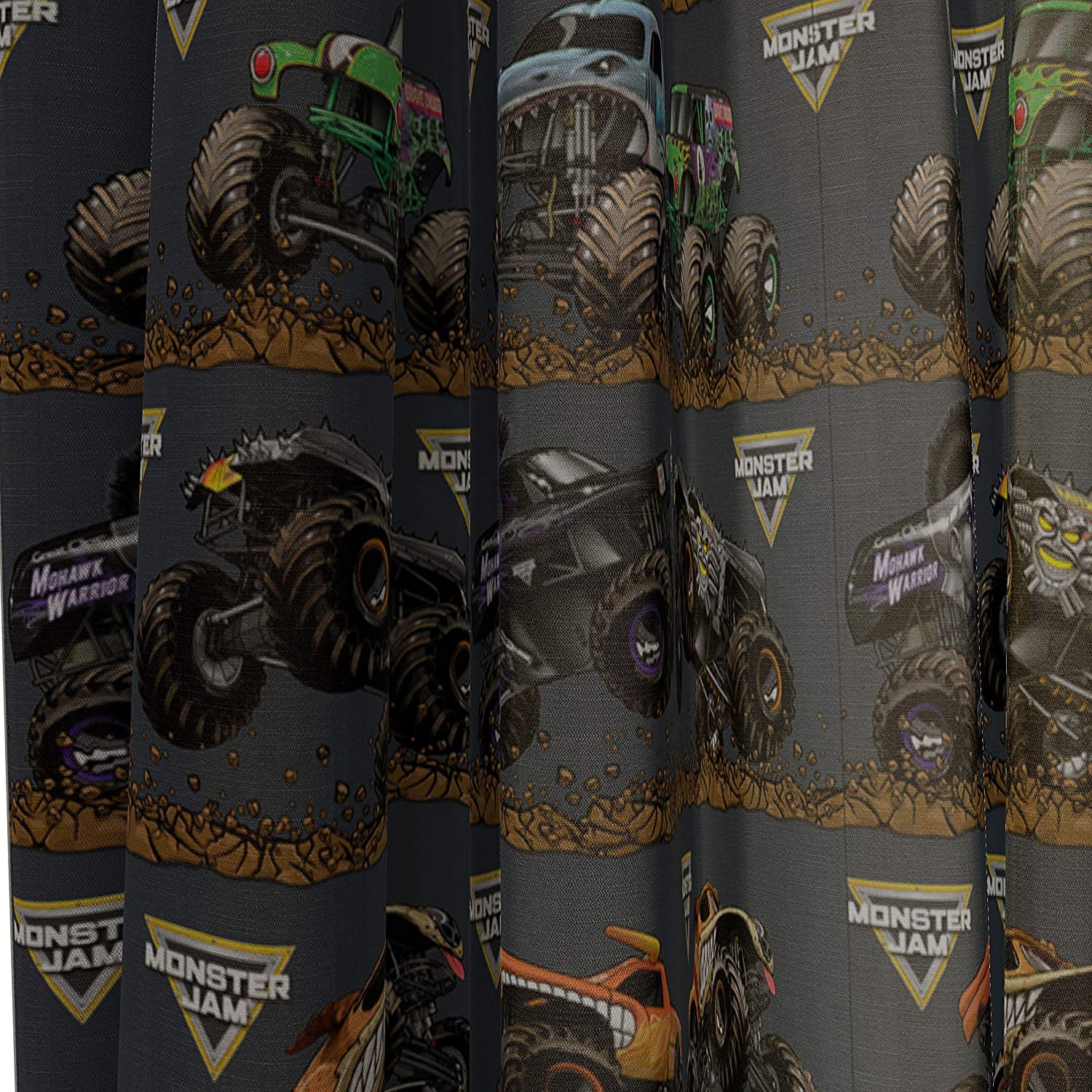 Monster Jam Tracks 2 Panels Drapes Set - 63 Inch Long - Monster Trucks Home Accessories