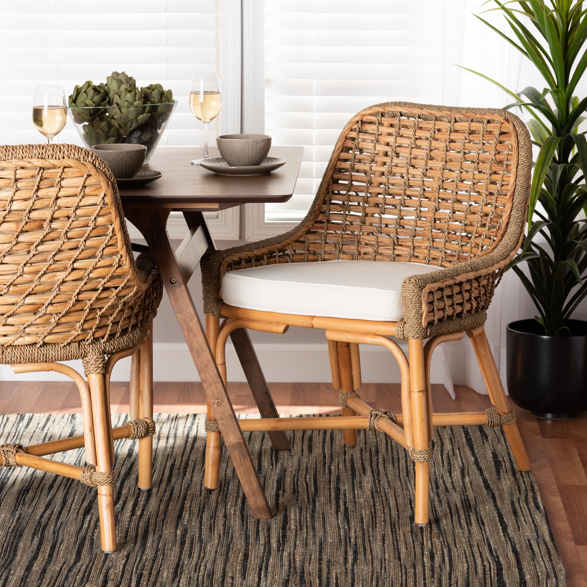 Baxton Studio Kyle Modern Bohemian Natural Brown Woven Rattan Dining ...