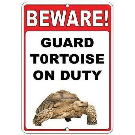 New Metal Sign Aluminum Sign Beware! Guard Tortoise On Duty Quote Sign for Outdoor & Indoor 12" x 8"