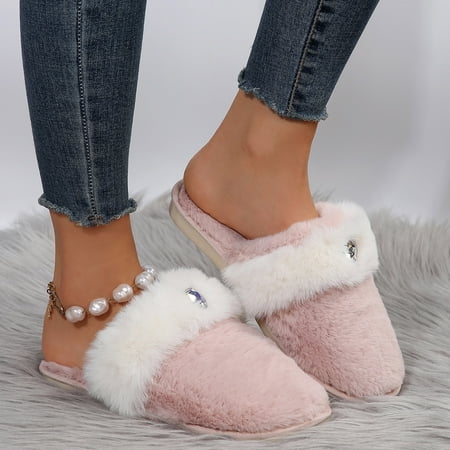 

Daznico Slippers for Women Ladies Fashion Winter Warm Solid Color Plush Love Rhinestone Decoration Baotou Flat Cotton Slippers Womens Slippers House Slippers for Woman(Color:Pink Size:8.5)