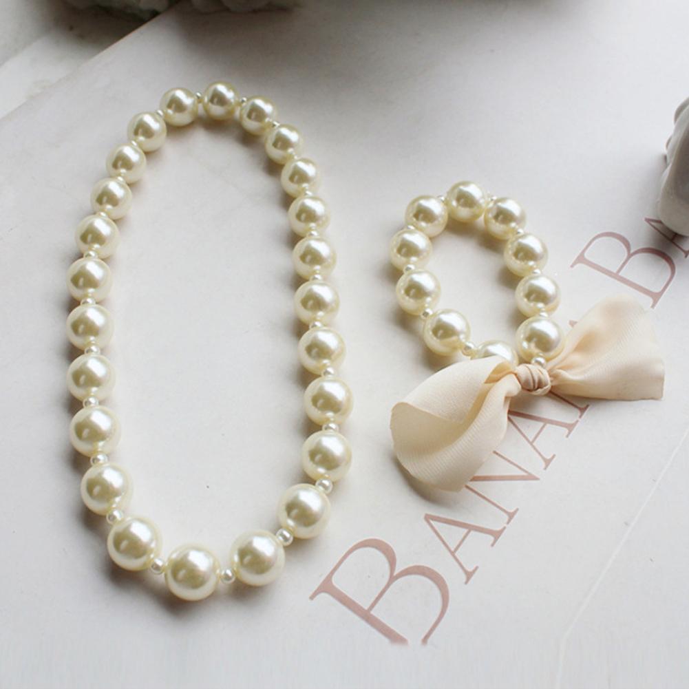 Children's Girls Faux Pearl Necklace Bracelet Earrings Set Gift NEW Jewelry K3A5 - image 2 of 9