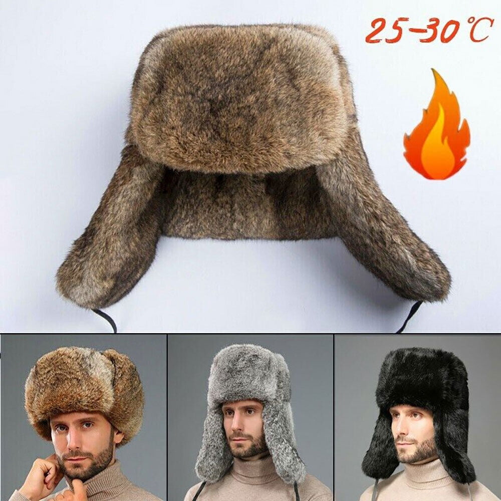 Men's Winter Hat Imitation Russia Fur Trapper Earflap Ski Cap Ushanka