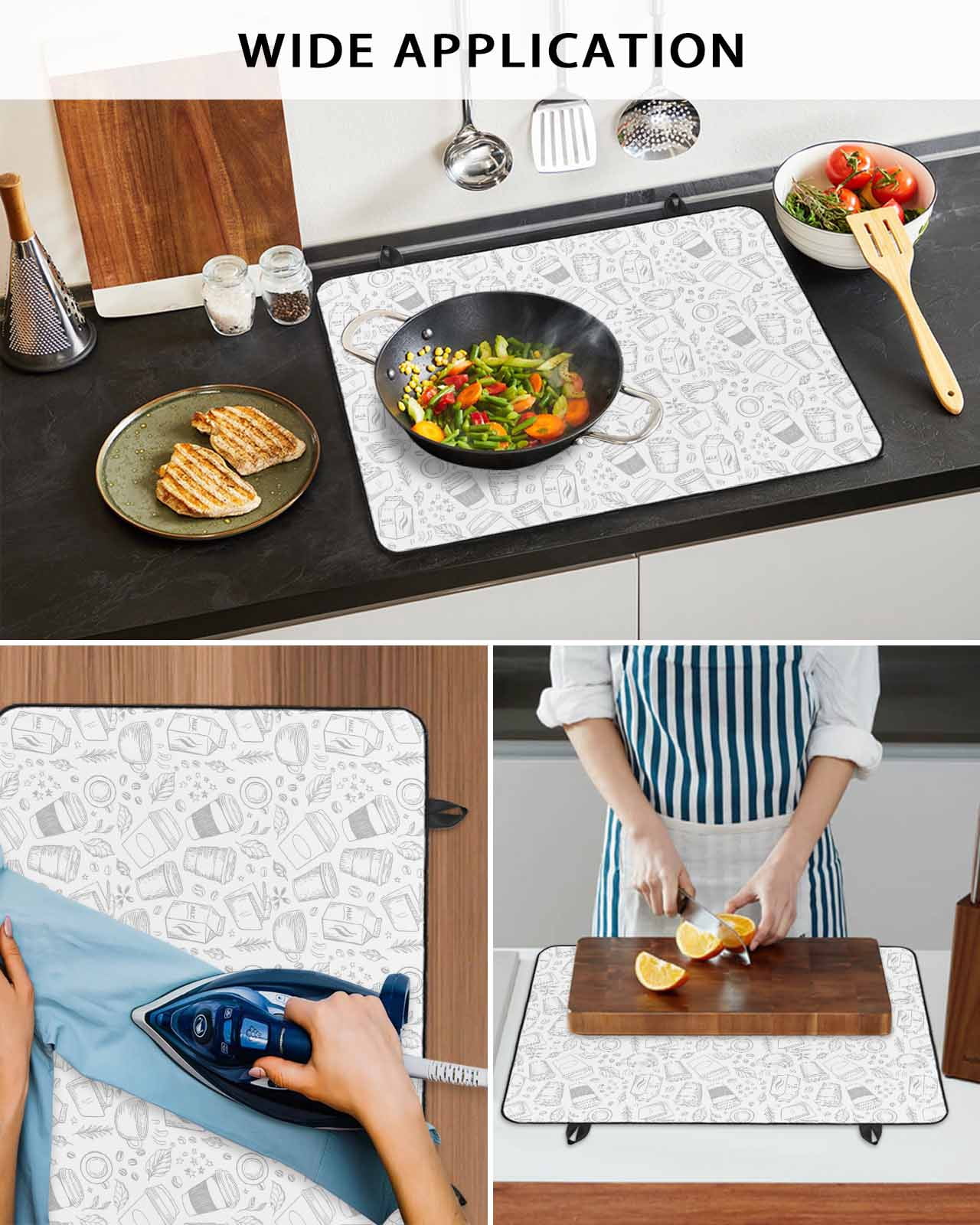 Large Induction Cooktop Protector Mat Coffee Stove Top Covers for Electric Stove, White Grey Modern Concise Cup Farmhouses Decorative Stove Burner Cover Mats, Glass Top Stove Cover