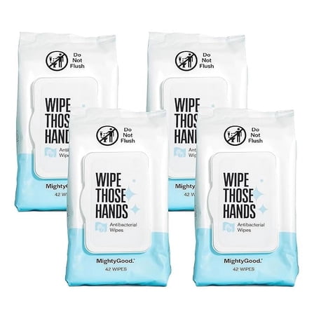Wipe Those Hands Antibacterial Wipes - 4 Packs of 42, 168 Total Wipes - Alcohol & Fragrance-Free - Kills Germs Fast