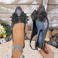 thumbnail image 2 of Women's Slingback Sandals Pointed Toe Iridescent Grid Design Casual Summer Shoes with Bow & Rhinestone Decor Low Block Heel Non Slip Comfortable Sandals for Women, 2 of 8