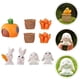 thumbnail image 2 of KAKOWELY 9 figuras de conejo en miniatura, cesta de paja en miniatura, figura de zanahoria, decoración para fiesta de Pascua, 2 of 5